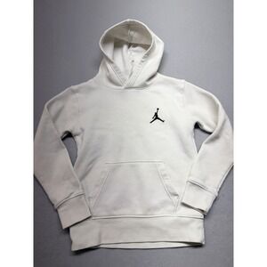 Nike Air Jordan Youth Hoodie White Jumpman Logo Fleece Pullover, Size 8-10
